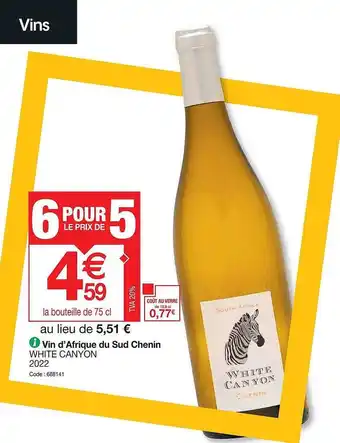 Promocash Vin d'afrique du sud chenin white canyon offre