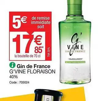 Promocash Gin de france g'vine floraison offre