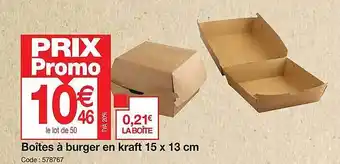 Promocash Boîtes à burger en kraft 15 x 13 cm offre