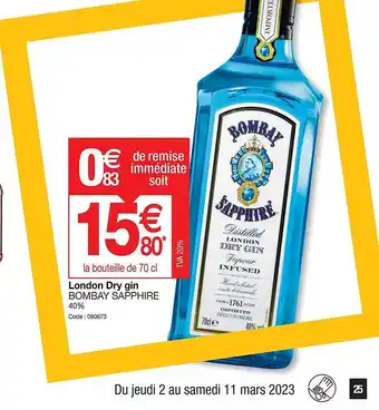 Promocash London dry gin bombay sapphire offre