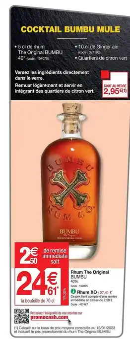 Promocash Rhum the original bumbu offre