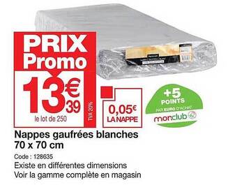 Promocash Nappes gaufrées blanches 70 x 70 cm offre