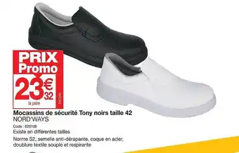 Promocash Mocassins de sécurité tony noirs taille 42 nord'ways offre