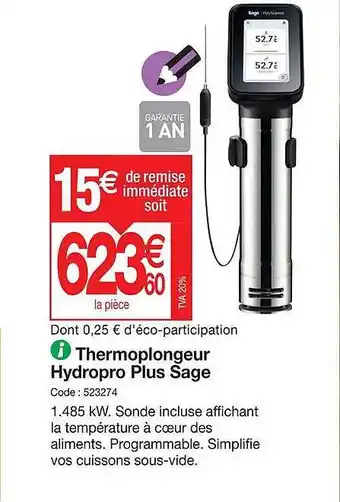 Promocash Thermoplongeur hydropro plus sage offre