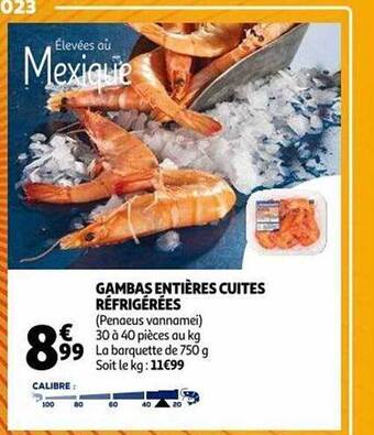 Auchan Gambas entières cuites réfrigérées offre