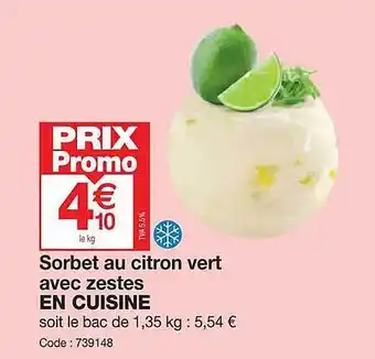 Promocash Sorbet au citron vert avec zestes en cuisine offre