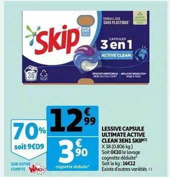 Auchan Lessive capsule ultimate active clean 3 en 1 skip offre
