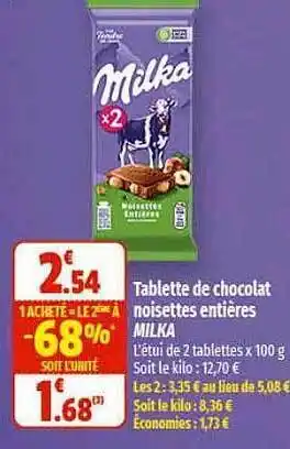 Coccinelle Express Tablette de chocolat noisettes entières milka 1 acheté = le 2ème à -68% offre
