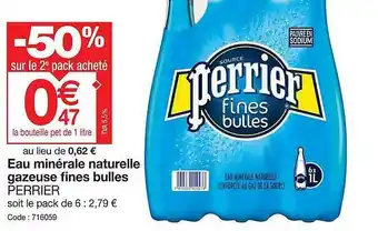 Promocash Eau minérale naturelle gazeuse fines bulles perrier offre