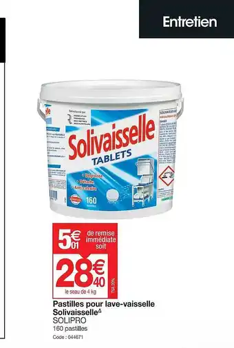 Promocash Pastilles pour lave-vaisselle solivaissselle solipro offre