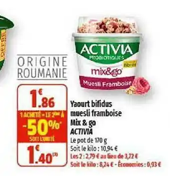 Coccinelle Supermarché Yaourt bifidus muesli framboise mix & go activia offre