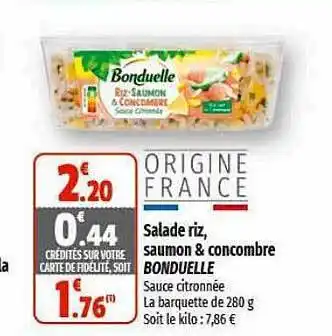 Coccinelle Express Salade riz, saumon & concombre bonduelle offre