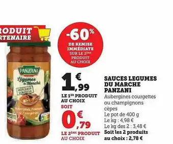 Hyper U Sauce légumes du marché panzani -60% de remise immédiate sur le 2ème produit au choix offre