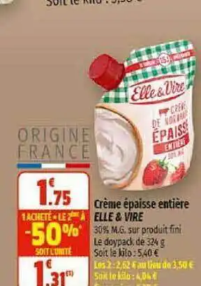 Coccinelle Supermarché Crème épaisse entière elle & vire offre