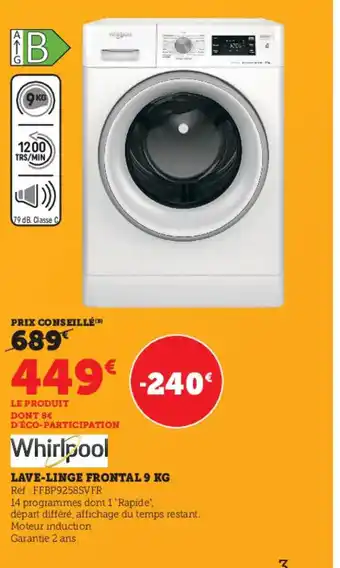 Hyper U Lave-Linge Frontal 9kg offre