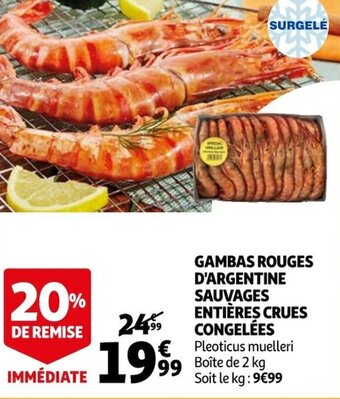 Auchan Gambas Rouges D'Argentine Sauvages Entières Crues Congelées offre