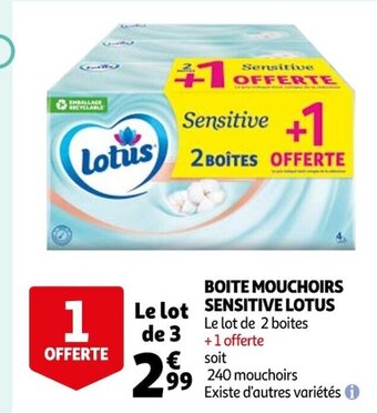 Auchan Boite Mouchoirs Sensitive Lotus offre