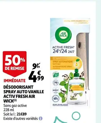 Auchan Désodorisant Spray Auto vanille Activ Fresh Air Wick offre