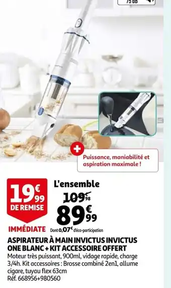 Auchan Aspirateur A Main Invictus One Blanc + Kit Accesorire Offert offre