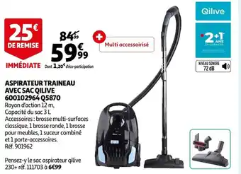 Auchan Aspirateur Traineau Avec Sac Qilive 600102964 Q5870 offre