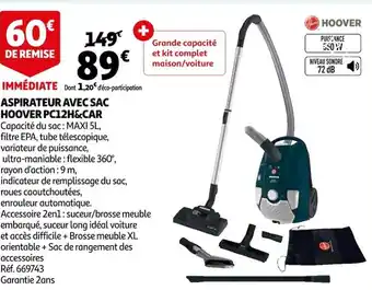 Auchan Aspirateur Avec Sac Hoover PC12H&CAR offre