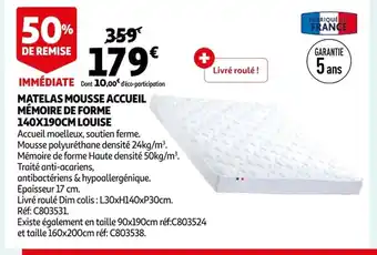 Auchan Matelas Mousse Accueil Mémoire De Forme 140x190cm Louise offre