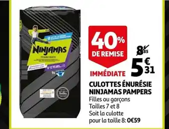 Auchan Culottes énurésie Ninjamas Pampers offre