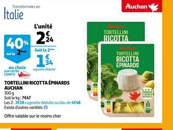 Auchan Tortellini Ricotta Epinards Auchan offre