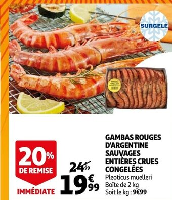 Auchan Gambas Rouges d'Argentine Sauvages Entieres Crues congelées offre