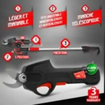 Sécateur rechargeable 7.2v lithium avec perche télescopique - elem garden