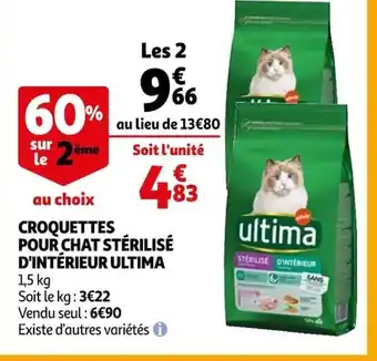 Auchan Croquettes Pour Chat Stérilisé d'Intérieur Ultima offre