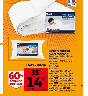 Auchan Couette Tempérée colas Normand offre