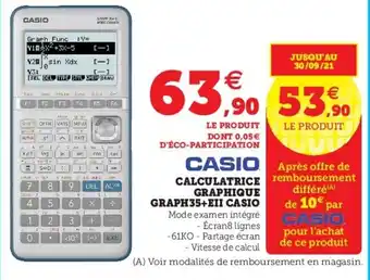 Super U Calculatrice graphique graph35+eii casio offre