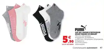 Lot de 3 paires d'invisibles sport femme ou enfant
