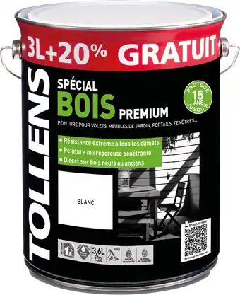 Castorama Peinture bois extérieur premium blanc tollens 3l + 20% gratuit offre