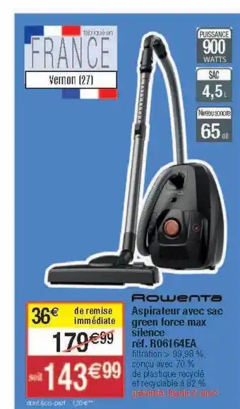 Migros Rowenta aspirateur avec sac green force max silence offre