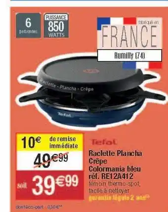 Tefal raclette plancha crêpe colormania bleu