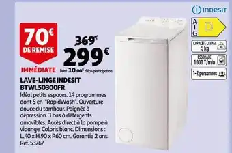 Auchan Lave-linge indesit btwl50300fr offre