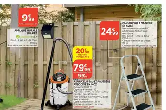 Bi1 Applique murale solaire gardenstar, aspirateur eau et poussière avec cuve en inox, marchepied 3 marches en acier offre