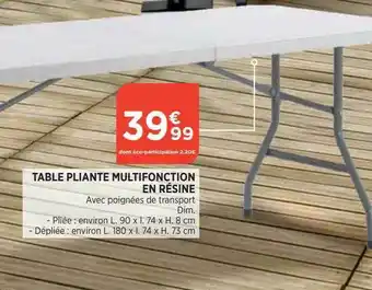 Bi1 Table pliante multifonction en résine offre