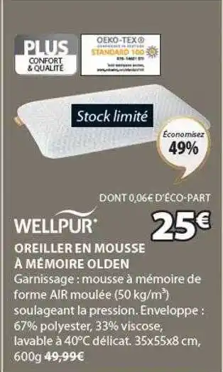 Oreiller en mousse à mémoire olden