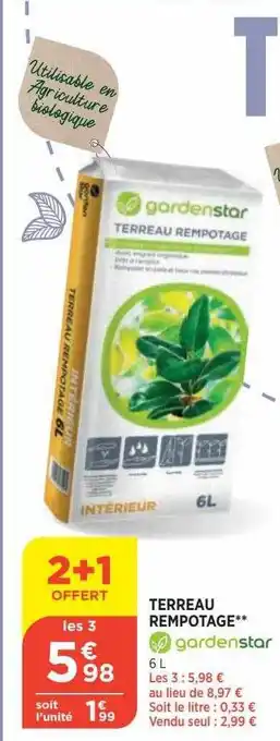 Bi1 Terreau rempotage gardenstar offre