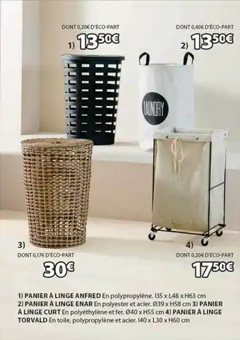 JYSK Panier à linge anfred, panier à linge enar, panier à linge curt, panier à linge torvald offre