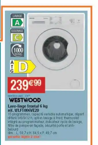 Migros Lave-linge frontal 6 kg westwood offre