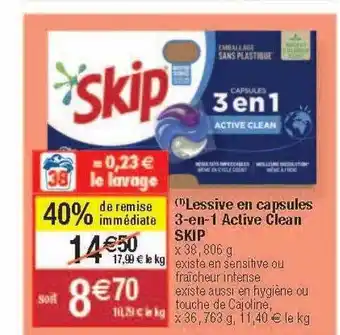 Migros Lessive en capsules 3-en-1 active clean skip offre