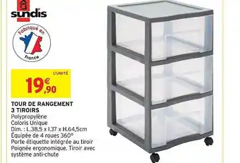 Intermarché Hyper Tour de rangement 3 tiroirs sundis offre