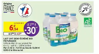 Intermarché Hyper Lait uht demi-écrémé bio pâturages offre