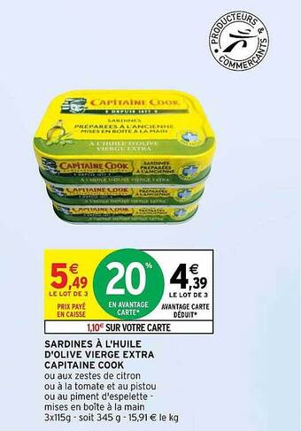 Intermarché Hyper Sardines à l'huile d'olive vierge extra capitaine cook offre