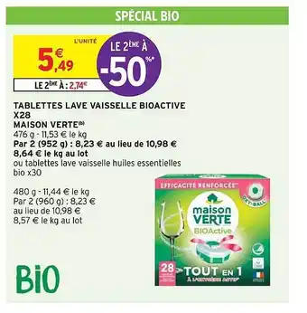 Intermarché Hyper Tablettes lave vaisselle bioactive x28 maison verte offre