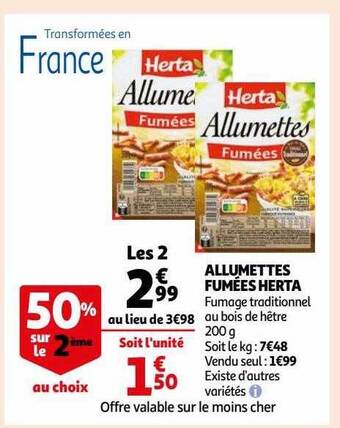 Auchan Allumettes fumées herta offre